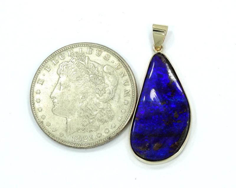 Thumbnail: Rare ANDAMOOKA Mine 21.40 Carat Australian Black OPAL 14k Gold Pendant