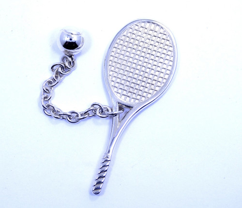 TIFFANY & CO Sterling Silver TENNIS RACKET BALL Charm Bag Ring Key
