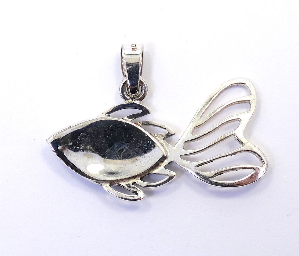 Thumbnail: Vintage Mexico ABALONE Textured 3D Inlaid Sterling Silver BLUE BETA Fish Pendant