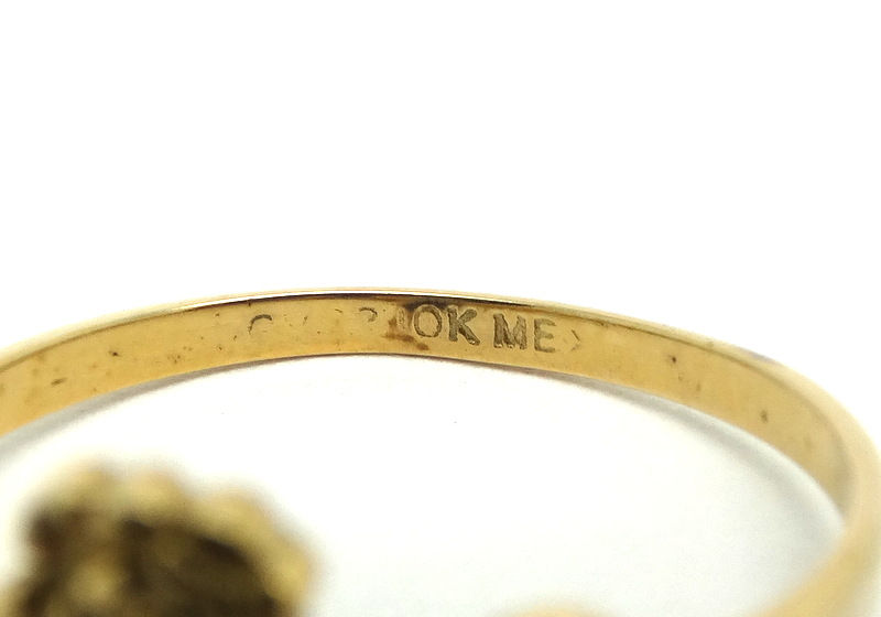 Thumbnail: Double Rose Flower Petite CZ Stone 10k Gold Ring