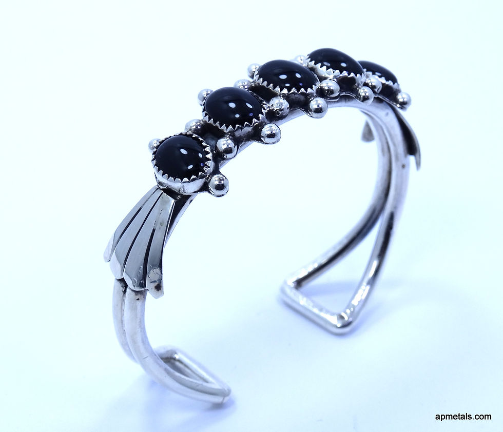 Thumbnail: Vintage Native American Navajo Sterling Silver Black Onyx Cuff Bangle Bracelet