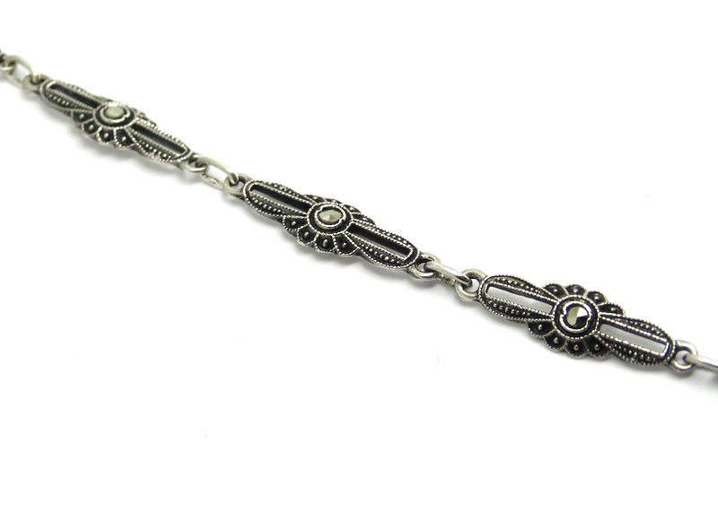 Thumbnail: Vintage Marcasite Flower Sterling Silver Necklace