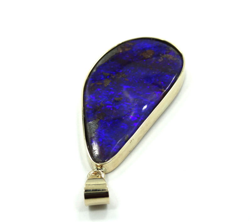Thumbnail: Rare ANDAMOOKA Mine 21.40 Carat Australian Black OPAL 14k Gold Pendant