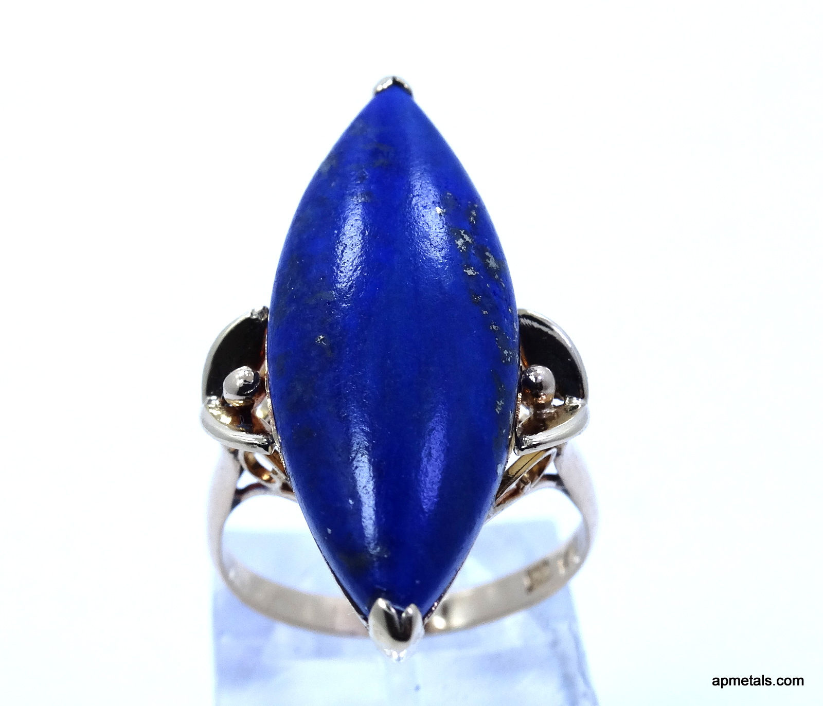 Vintage Marquise shape 28mm LAPIS LAZULI 14k yellow Gold Ring 7.25