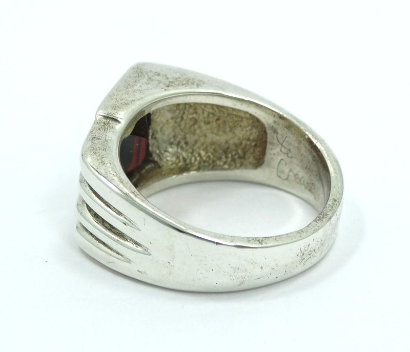 Thumbnail: TOLMAN CREATIONS Mens Vintage Modernist Handmade Sterling Silver GARNET Ring s.9