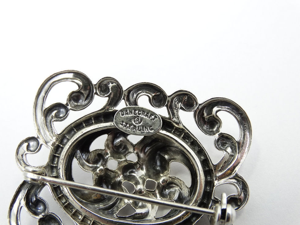 Thumbnail: Gorgeous DANECRAFT Art Nouveau style Scroll REPOUSSE Sterling Silver Brooch Pin