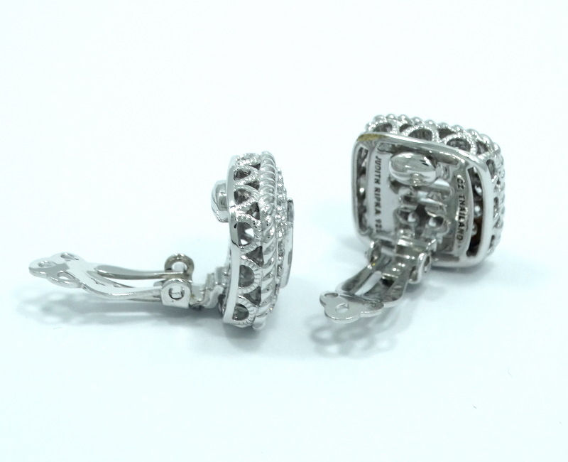 Thumbnail: Stunning JUDITH RIPKA 3 Baguette CZ Cable HALO Sterling Silver Clip On Earrings