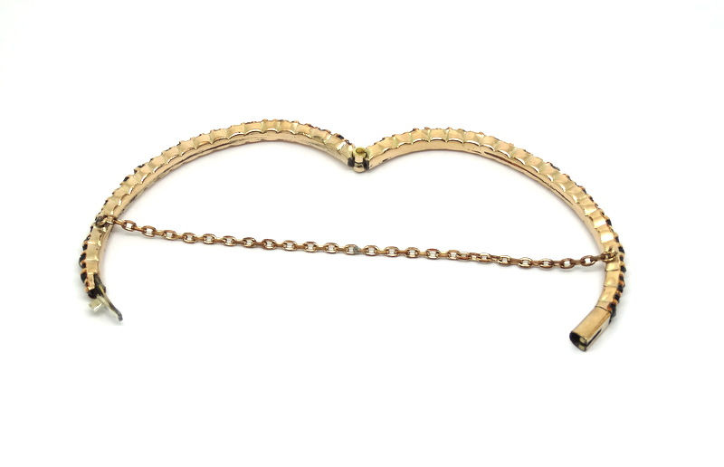 Thumbnail: Antique VICTORIAN Rose Cut Bohemian GARNET 10K GOLD Filled Bangle Bracelet