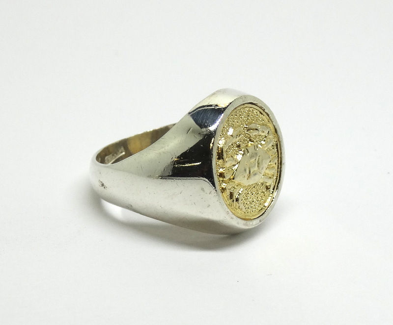 Thumbnail: Two Toned Crab CANCER Sterling Silver Ring S-9