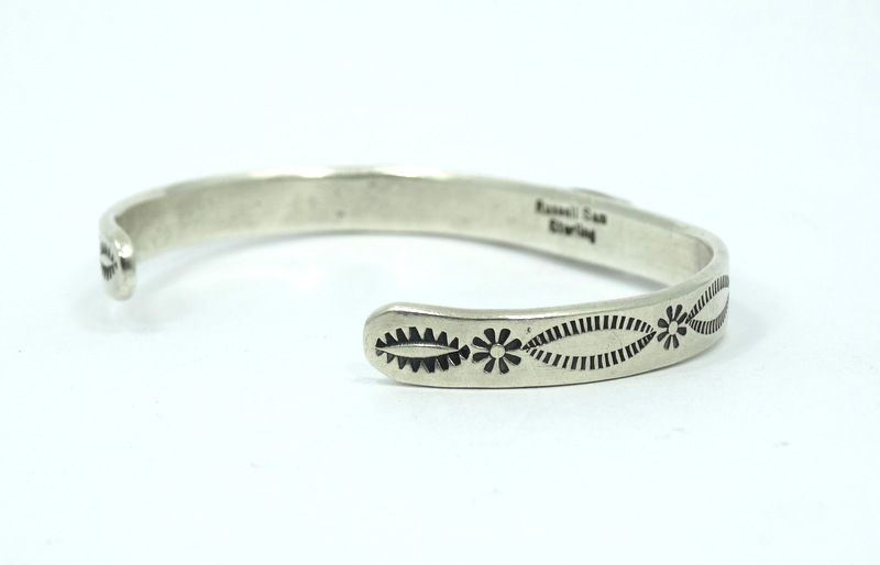 Thumbnail: Navajo RUSSELL SAM Slim Sterling Silver Blue TURQUOISE Cuff Bangle