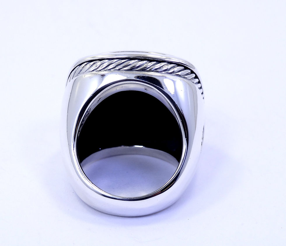 Thumbnail: DAVID YURMAN Large 26mm Albion Faceted Black Onyx Sterling Silver Cable Ring s.8