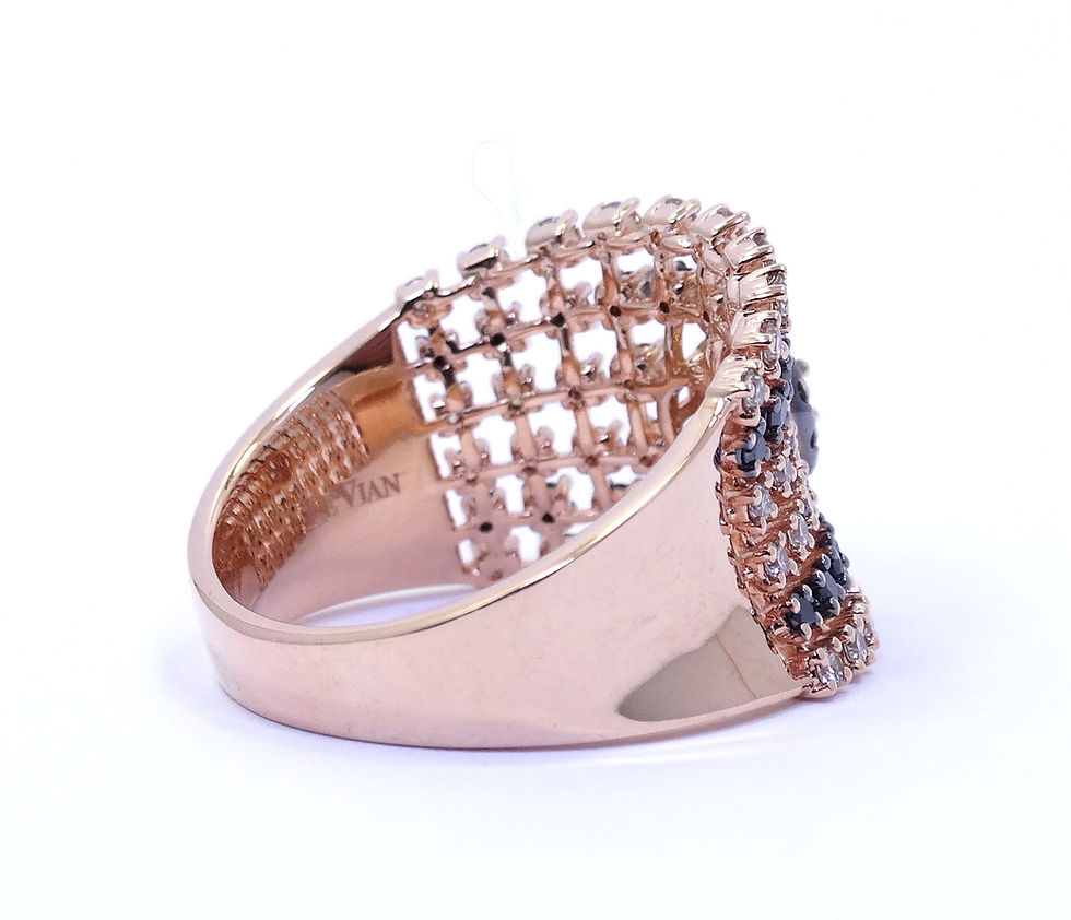 Thumbnail: LEVIAN Black White & CHOCOLATE DIAMOND HALO 6 Row 14k Rose Gold Ring 8.5