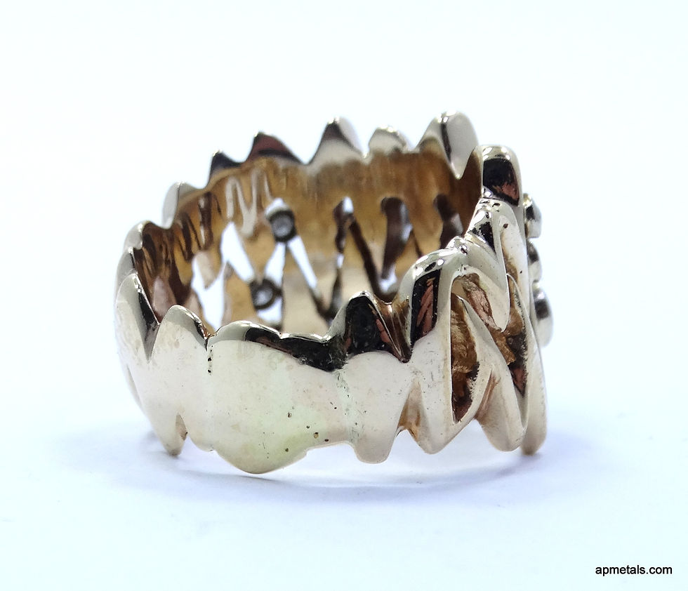 Thumbnail: Custom MODERNIST BRUTALIST Natural DIAMOND Cluster 14k Yellow Gold Wide Ring s.5