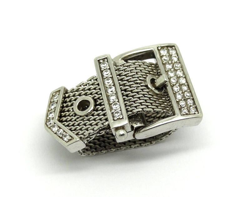 Thumbnail: SARA BOTELLO CZ Belt Buckle Sterling Silver Mesh Somerset Style Ring