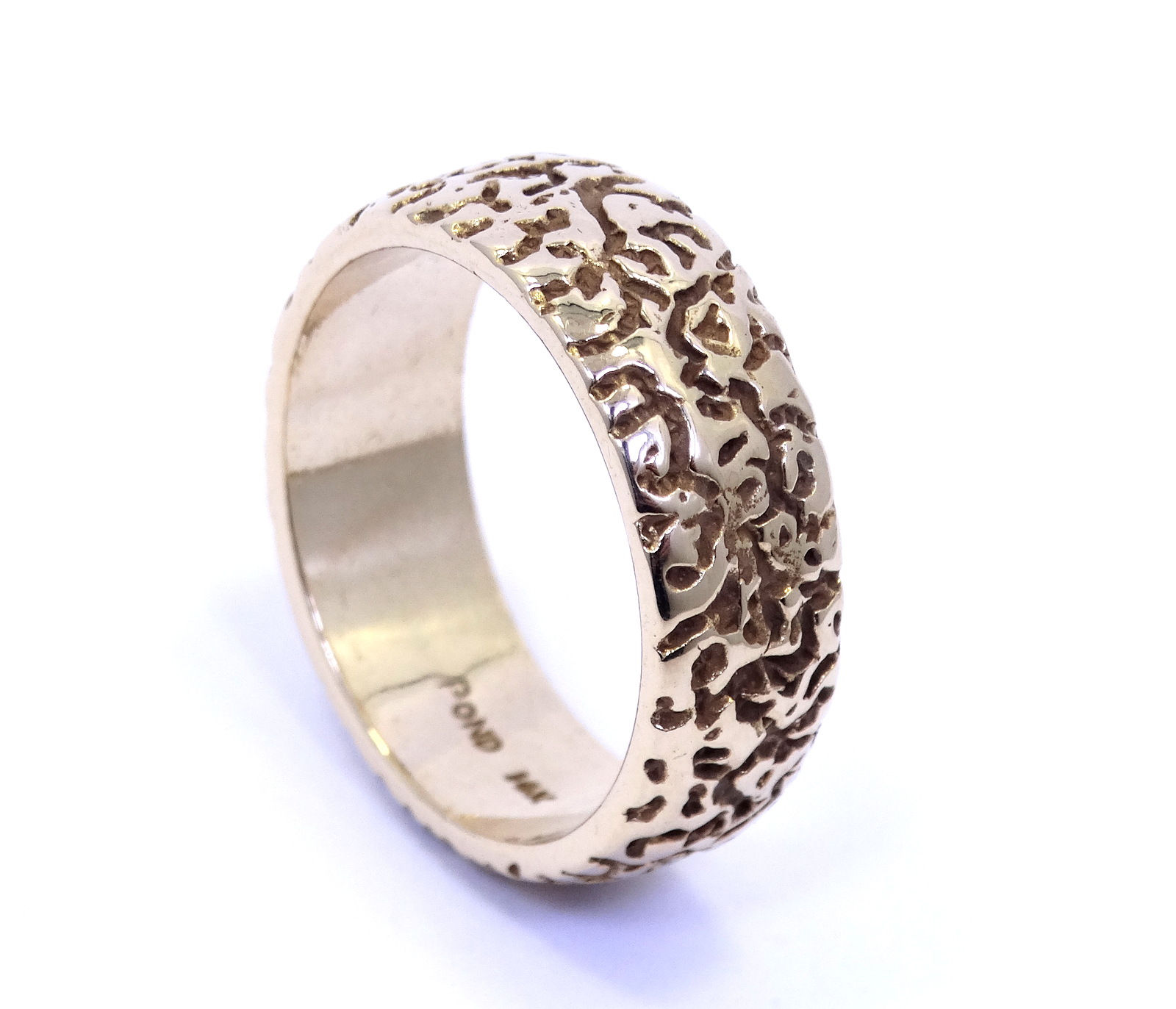 Signed POND Modernist NUGGET style 14K Yellow Gold Ring 8mm Band s.11