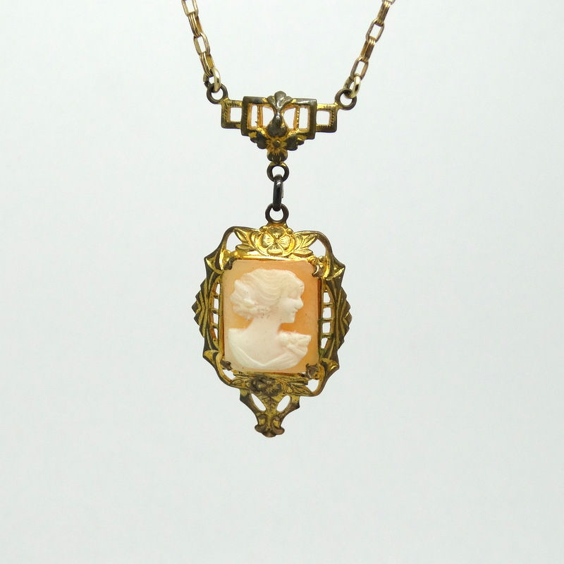 Thumbnail: Grandma's WHITE CO. Art Deco G.F. Cameo Necklace