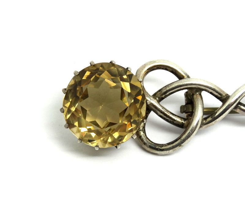 Thumbnail: Vintage CITRINE Silver Spiral Celtic Knot Pin