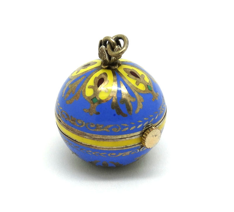 Thumbnail: Antique Enamel ORB GLOBE 935 Silver Pendant Watch