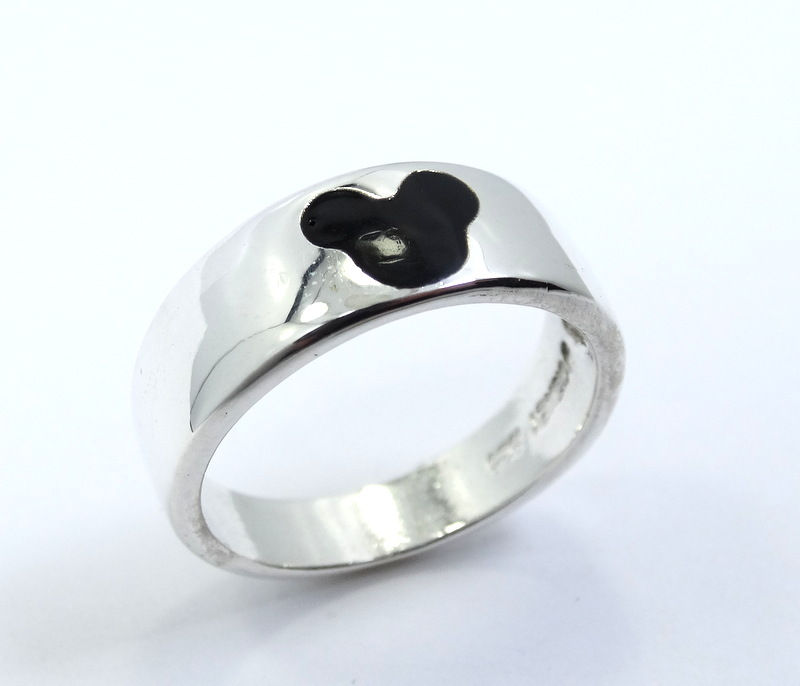 Thumbnail: Vintage Black Enamel MICKEY MOUSE Head DISNEY 925 Sterling Silver Ring Band