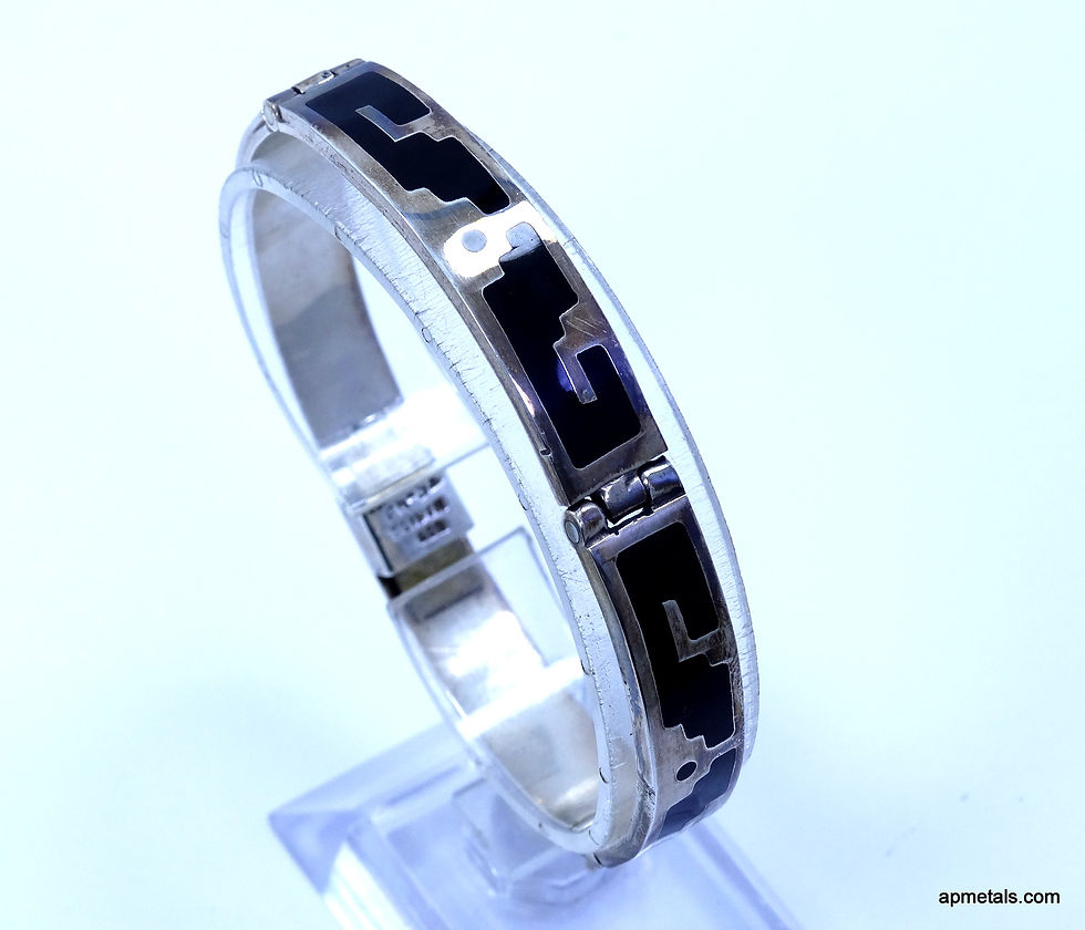 Thumbnail: Vintage Art Deco TS-43 TAXCO Bangle Bracelet Inlay Enamel Link Sterling Silver