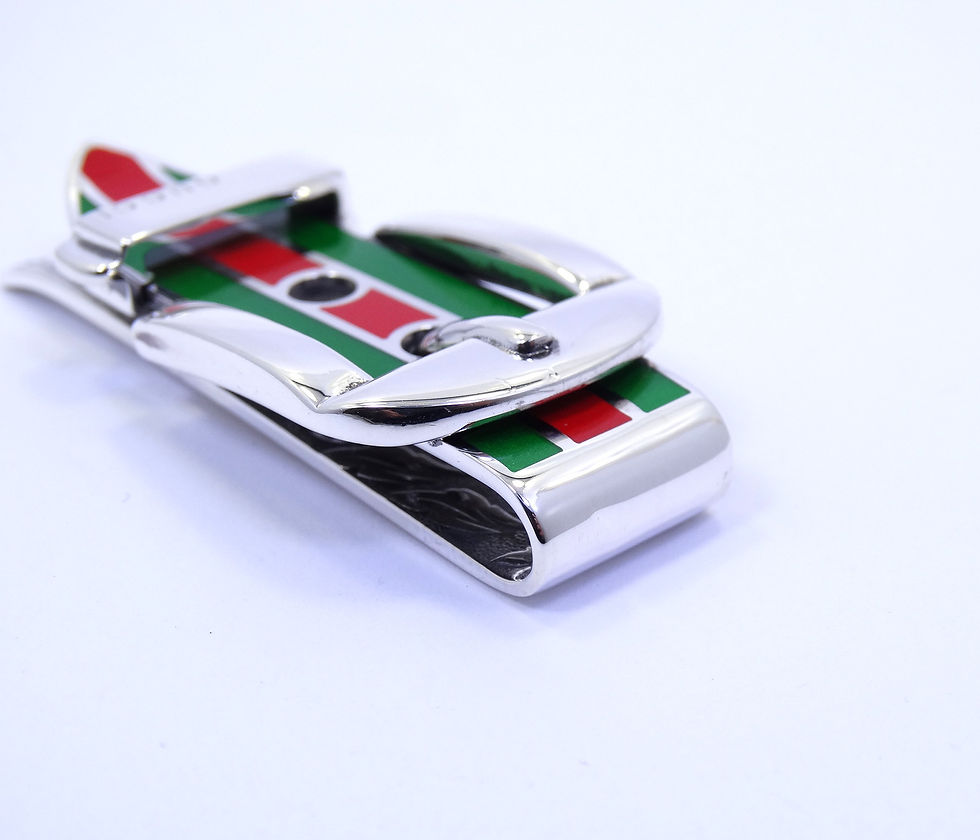 Thumbnail: GUCCI Garden Web Buckle Sterling Silver RED/GREEN Enamel Money Holder Clip
