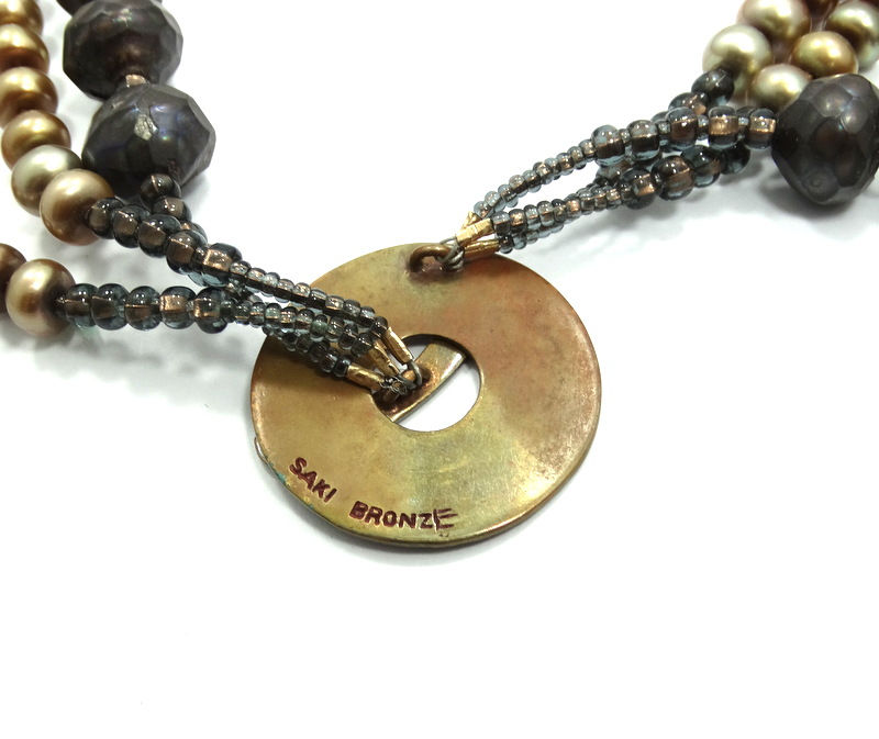 Thumbnail: Awesome Modernist SAKI BRONZE Huge Faceted/Tumbled Black Golden Pearl Necklace