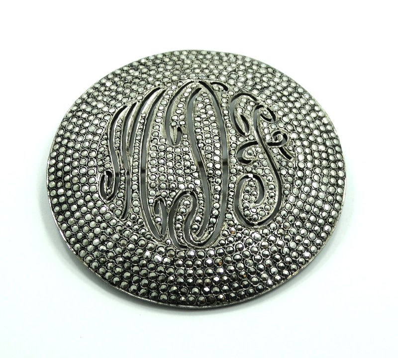 Thumbnail: Antique ART DECO Marcasite Encrusted "MDF" Sterling Silver Brooch Pin