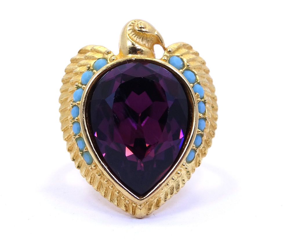Thumbnail: ELIZABETH TAYLOR Cleopatra Egyptian FALCON Purple Glass Stone AVON Ring s.8