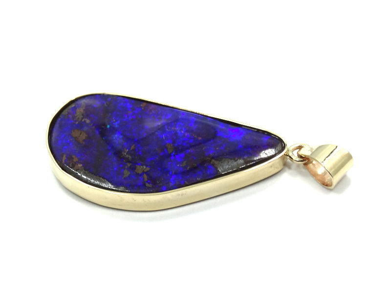 Thumbnail: Rare ANDAMOOKA Mine 21.40 Carat Australian Black OPAL 14k Gold Pendant