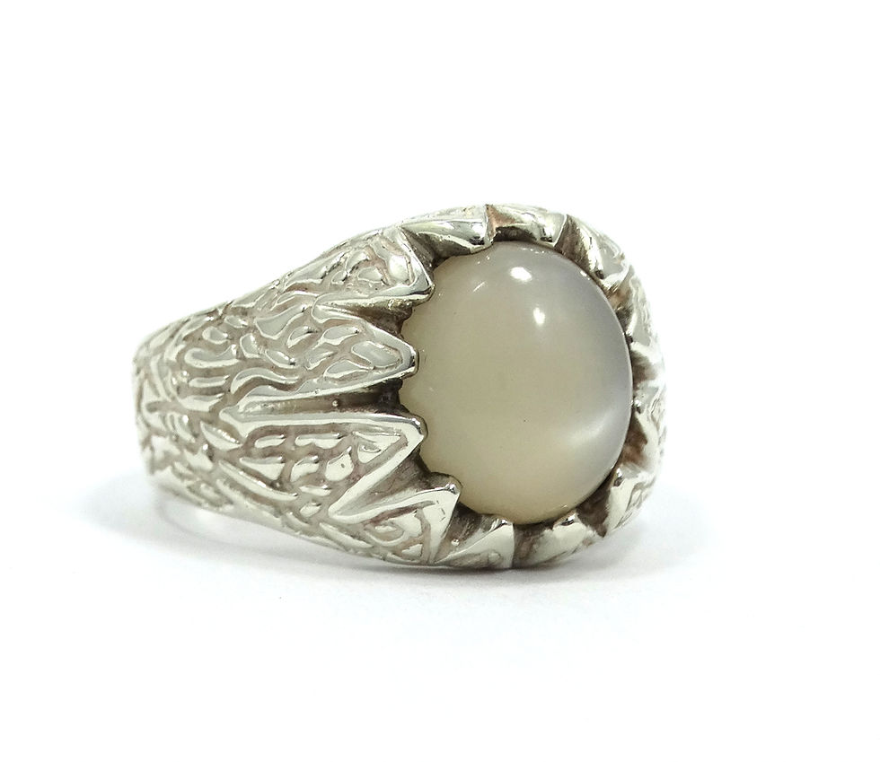 Thumbnail: Vintage Men's Cabochon MOONSTONE Dendronic Branch Sterling Silver Ring s.10