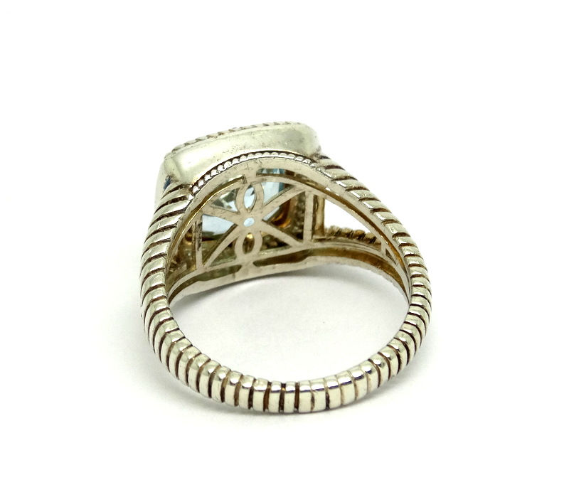 Thumbnail: ATR Thailand Blue Topaz 14k Gold & 925 Silver CABLE Rope Ring