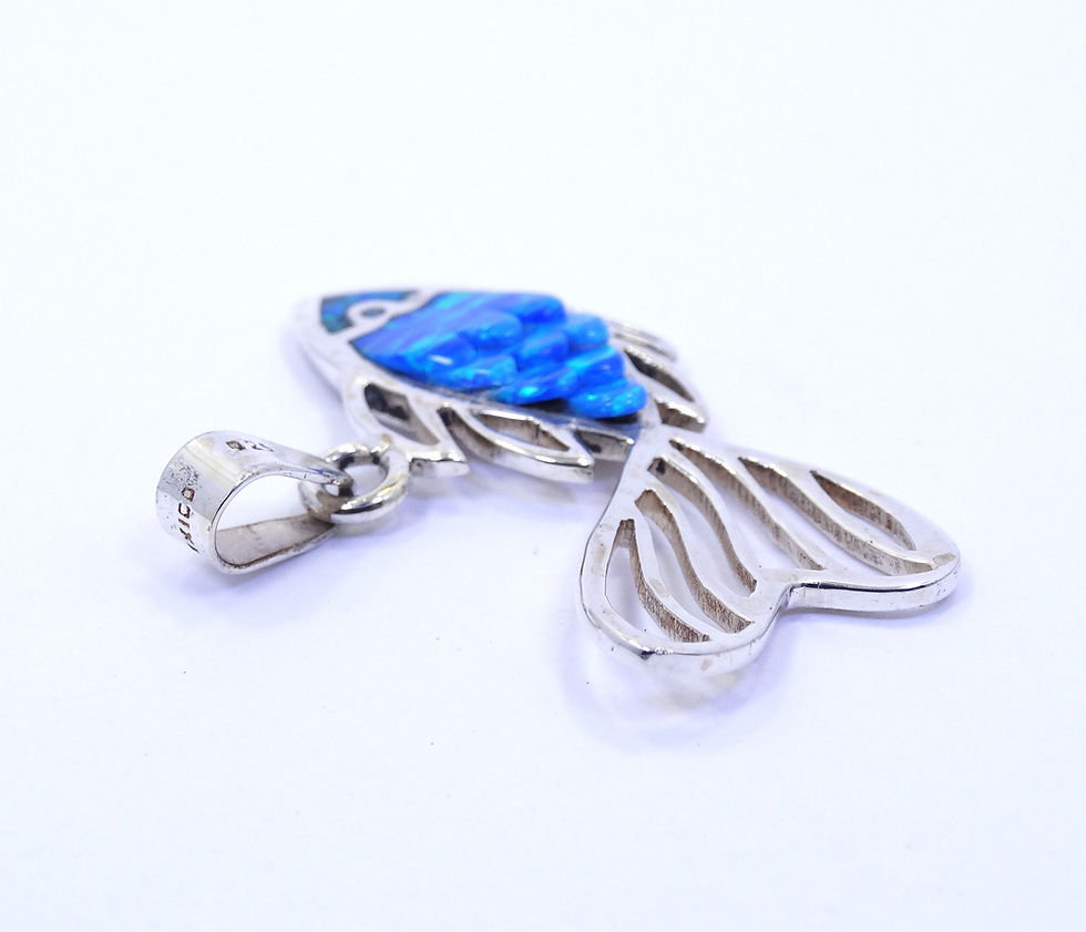 Thumbnail: Vintage Mexico ABALONE Textured 3D Inlaid Sterling Silver BLUE BETA Fish Pendant