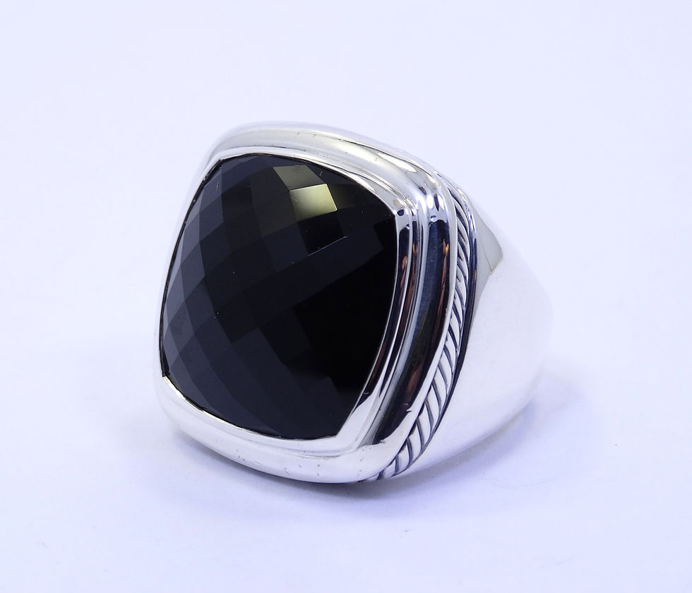 Thumbnail: DAVID YURMAN Large 26mm Albion Faceted Black Onyx Sterling Silver Cable Ring s.8
