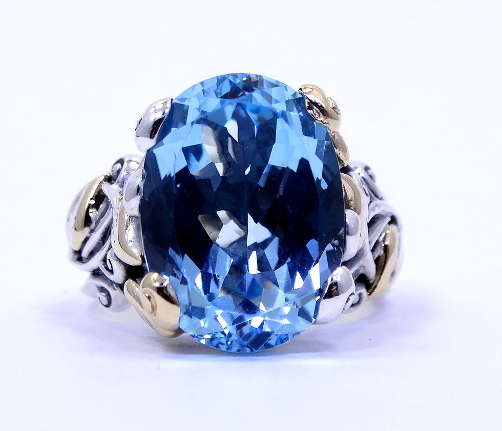 Thumbnail: BARBARA BIXBY Blue TOPAZ 18K Gold & Sterling Silver GARDEN VINE LEAF Ring 8.5