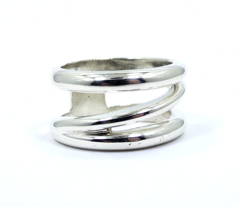 Thumbnail: Vintage TIFFANY & CO ITALY Diagonal Crossover 12mm WIDE Sterling Silver Band s.7