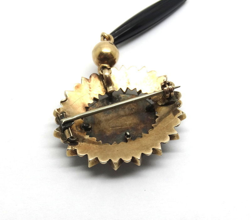 Thumbnail: Rare Antique VICTORIAN MOURNING PIN 14k Solid Gold Onyx Widow's Lavalier Brooch
