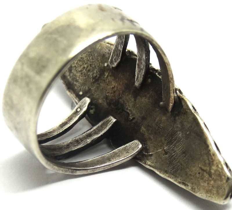 Thumbnail: Elongated NAVAJO Spider-Web Turquoise Silver Ring