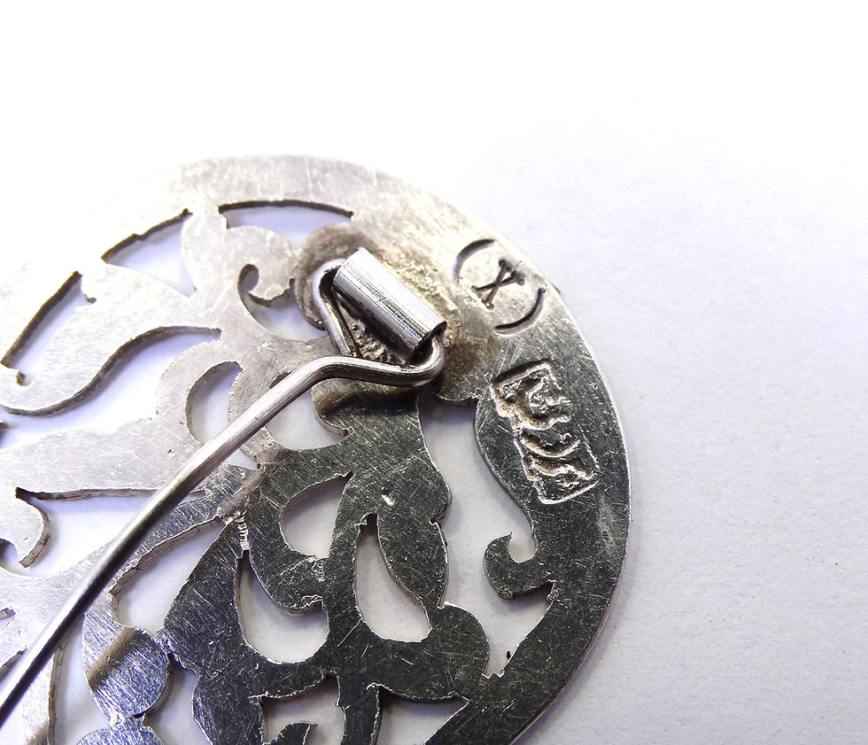 Thumbnail: 1940's (X) Polynesian Philippines Floral Etched Sterling Silver Brooch Pin