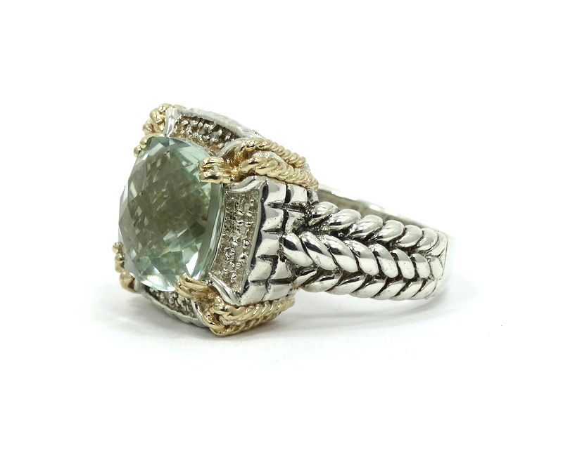 Thumbnail: T&C Town & Country Green PRESIOLITE Diamond 14k Gold Sterling Silver Ring