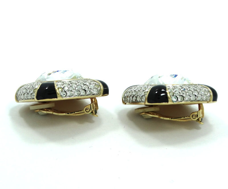 Thumbnail: Fabulous SWAROVSKI White Rhinestone Black Enamel Bracelet Necklace Earrings Set