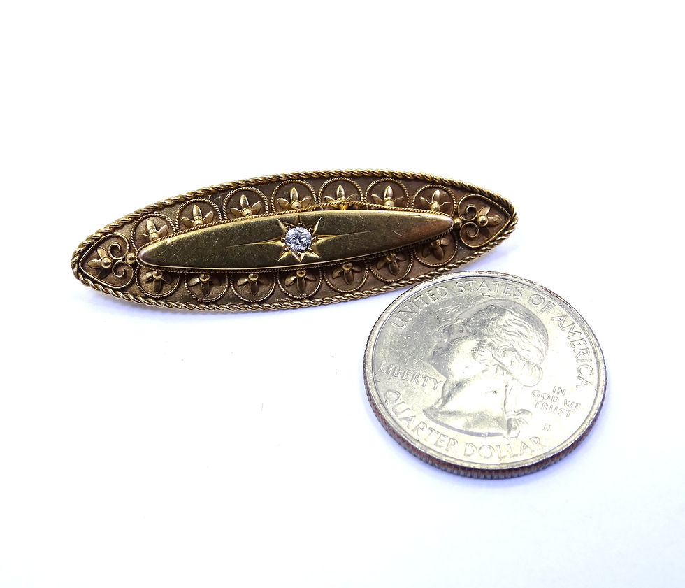 Thumbnail: Antique Victorian 1895 Mine Cut DIAMOND .625 15C Gold Birmingham Brooch Pin