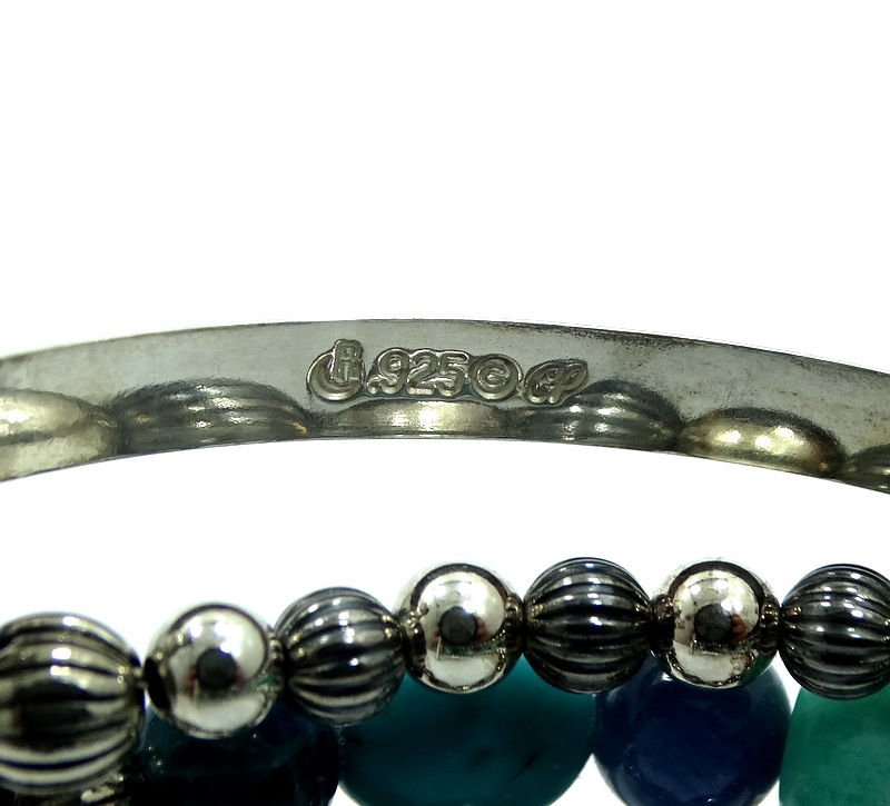Thumbnail: CAROLYN POLLACK Relios WATER GARDEN Sterling Silver & Steel Bead Bangle Bracelet