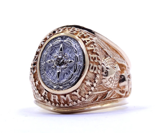Vintage UNITED STATES ARMY WWDA Deep Cast Military 10K Gold DIAMOND Ring 
