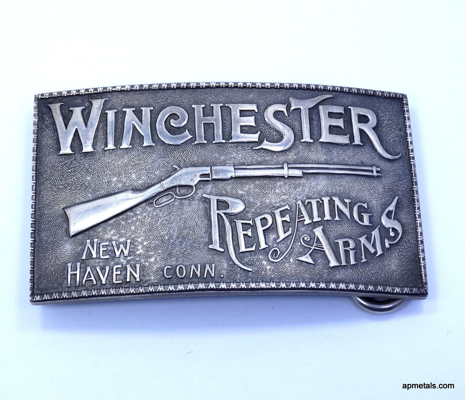 Vintage Heavy WINCHESTER Repeating Arms ADINA Sterling Silver Belt Buckle