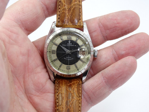 Vintage 1959 TUDOR PRINCE OYSTER DATE 34 Model 7944 Black/Silver Dial Watch