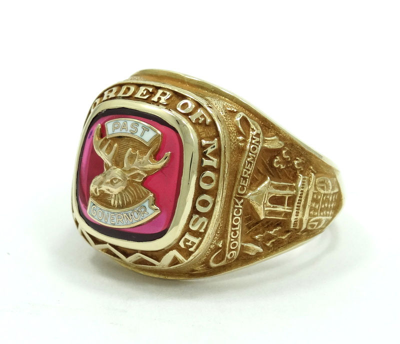 Thumbnail: Vintage LOOM Freemason LOYAL ORDER OF MOOSE 10K "PAST GOVERNOR" Ring 9-3/4