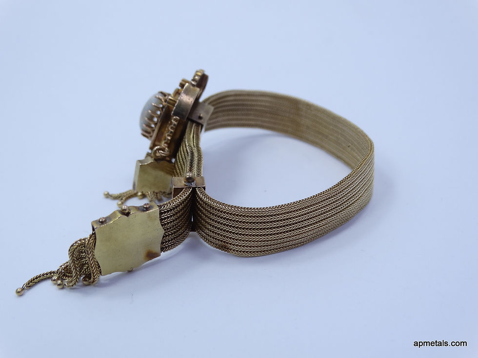 Thumbnail: Antique 1800s VICTORIAN Mesh Band 14K GOLD Opal SLIDE Bracelet Adjustable