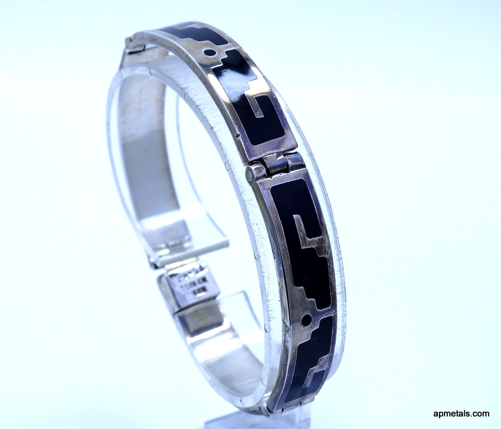 Vintage Art Deco TS-43 TAXCO Bangle Bracelet Inlay Enamel Link Sterling Silver