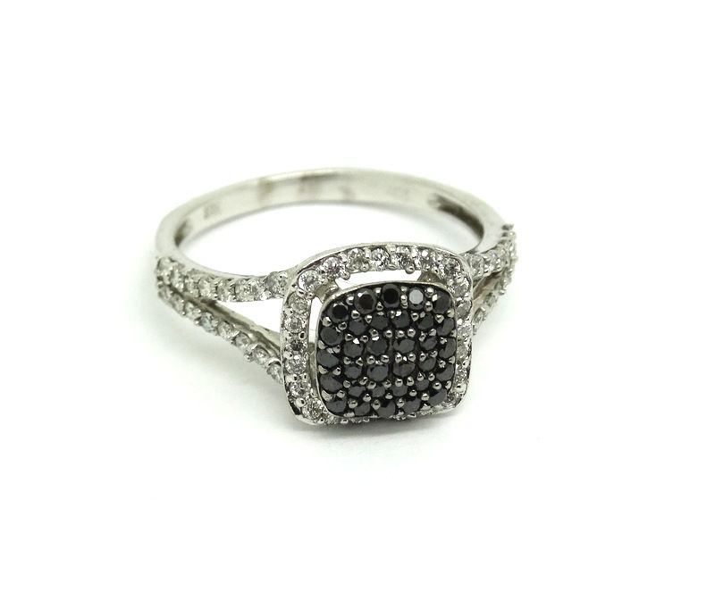Thumbnail: GCA 1CT Black & White DIAMOND 10K Gold Cluster MODERN Cocktail Ring