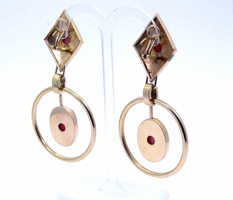 Thumbnail: Large Vintage SALMON CORAL & DIAMOND 18K Yellow Gold Dangle Earrings